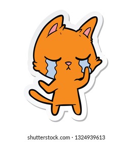 sticker of a crying cartoon cat