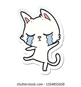 sticker of a crying cartoon cat performing a dance