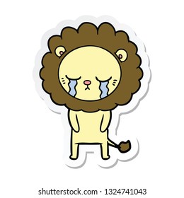 sticker of a crying cartoon lion