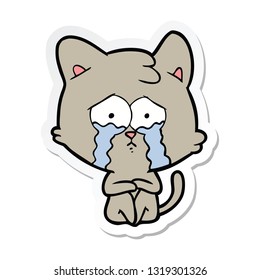 sticker of a crying cat cartoon