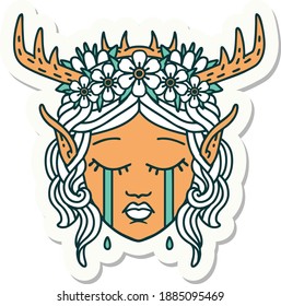 sticker of a crying elf druid character face