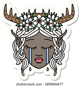 sticker of a crying elf druid character face