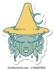 sticker of a crying elf mage character face