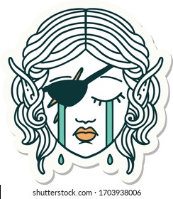 sticker of a crying elf rogue character face
