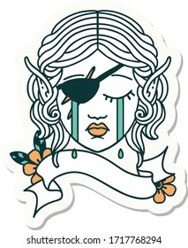 sticker of a crying elf rogue character face