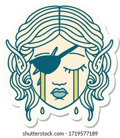 sticker of a crying elf rogue character face
