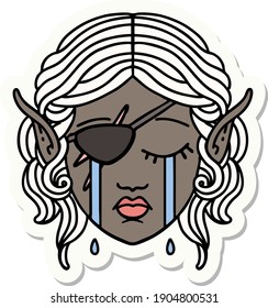 sticker of a crying elf rogue character face