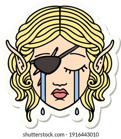 pegatina de una cara de personaje canalla de elfo llorando