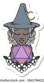 sticker of a crying elf witch with natural one D20 roll