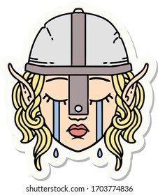 sticker of a crying elven fighter character face