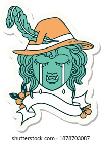 sticker of a crying half orc bard character face
