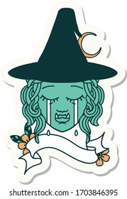 sticker of a crying half orc witch character face