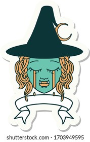 sticker of a crying half orc witch character face