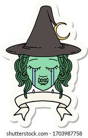sticker of a crying half orc witch character face