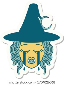 sticker of a crying half orc witch character face