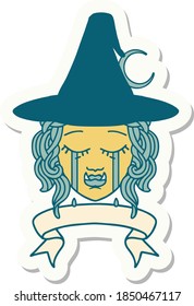 sticker of a crying half orc witch character face