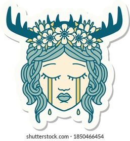 sticker of a crying human druid