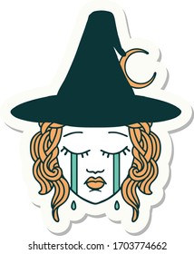 sticker of a crying human witch character