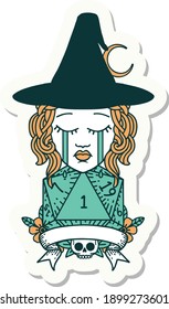 sticker of a crying human witch with natural one roll