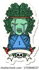 sticker of a crying orc barbarian character with natural one D20 roll