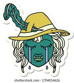 sticker of a crying orc bard character 