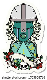 sticker of a crying orc fighter character face with natural one D20 roll