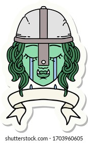 sticker of a crying orc fighter character face