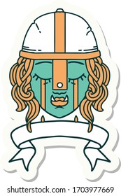 sticker of a crying orc fighter character face