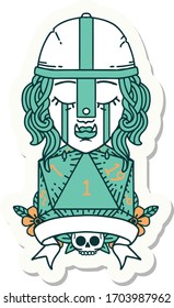 sticker of a crying orc fighter character with natural one D20 roll