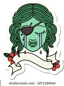 sticker of a crying orc rogue character face