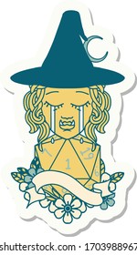 sticker of a crying orc witch with natural one D20 roll
