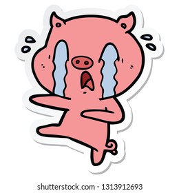 pegatina de una caricatura de cerdo llorando