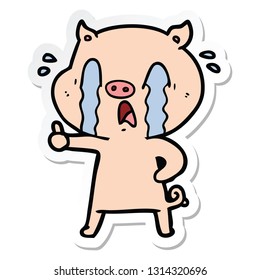 pegatina de una caricatura de cerdo llorando