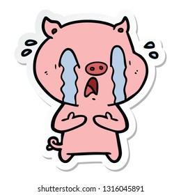 sticker of a crying pig cartoon