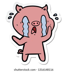 sticker of a crying pig cartoon