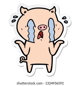 sticker of a crying pig cartoon