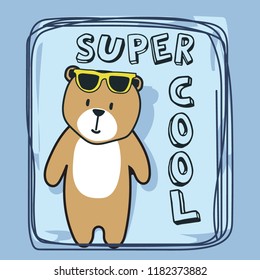 sticker cube bear doodle kids, vector illustration