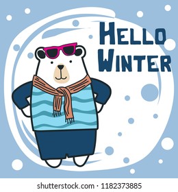 sticker cube bear doodle kids, vector illustration