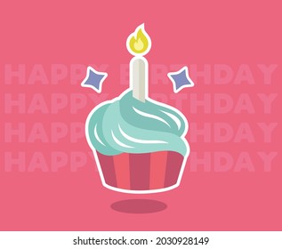Sticker of a cupcake with a candle