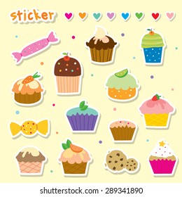 Sticker Cupcake Cartoon Cute Vector