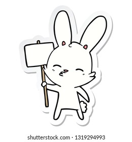adesivo de um curioso coelho desenhos animados com cartaz