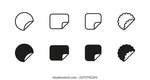 Sticker with curled corner vector icon. Attach patch badge symbol set.