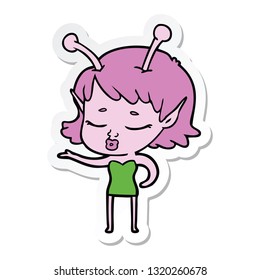 sticker of a cute alien girl cartoon