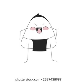Sticker of a cute angry onigiri sumo wrestler on a white background