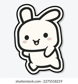 Sticker cute bunny white outline chibi style