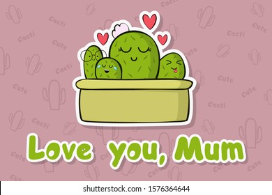 sticker with cute cacti illustration