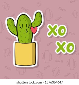 sticker with cute cacti illustration