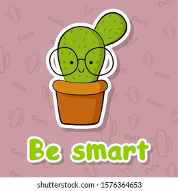 sticker with cute cacti illustration