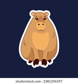 Sticker Cute capybara standing on a dark background