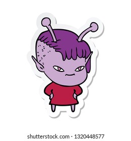 sticker of a cute cartoon alien girl